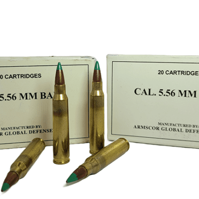 Manufacturer: Armscor Product Line: Armscor Ammunition Caliber: 5.56 M193 Bullet Weight: 55 gr Bullet Type: FMJ Casing: Brass Quantity: 20 Rounds