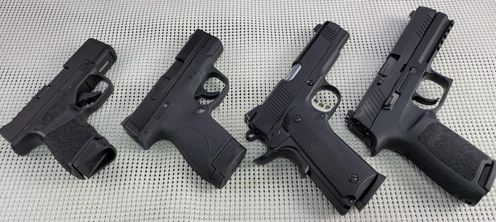 different size pistols