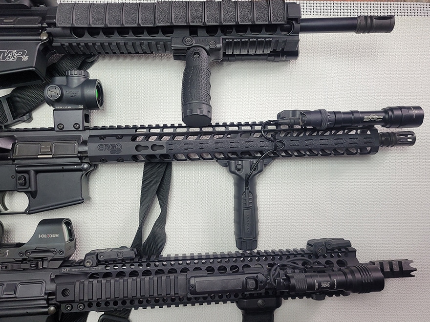 AR-15s with a variety of rail covers